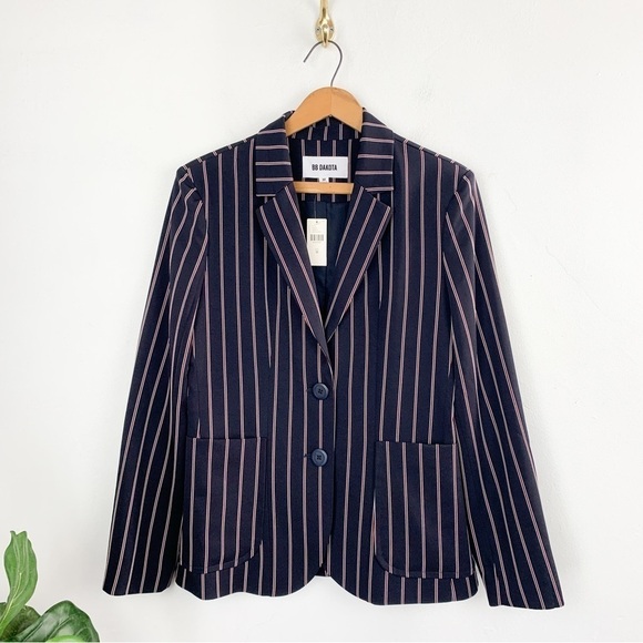 NWT BB Dakota X Anthropologie Navy Blue Pin Stripe Blazer Sz M - Picture 3 of 8